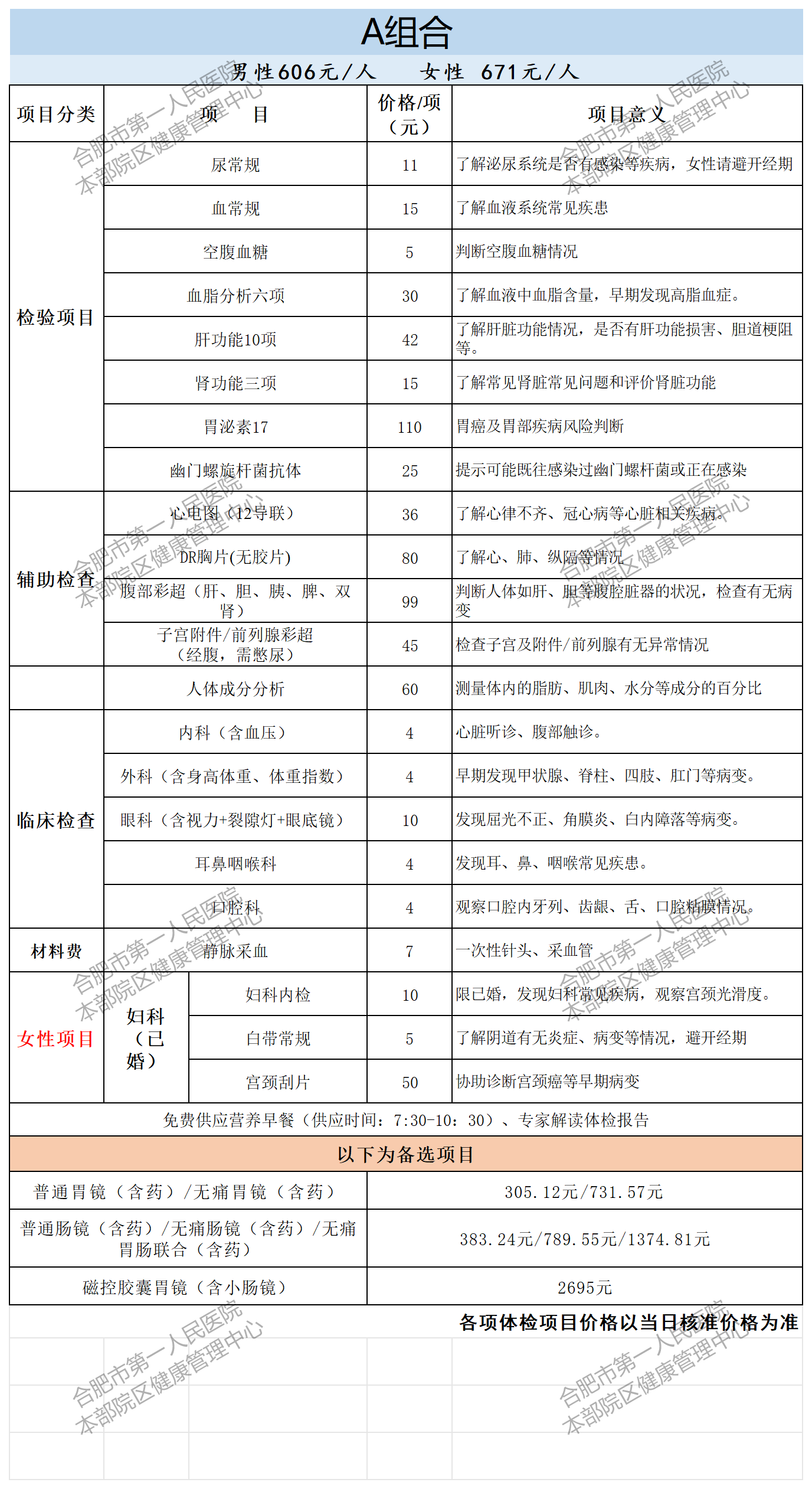 体检套餐 （2024.10月_A类